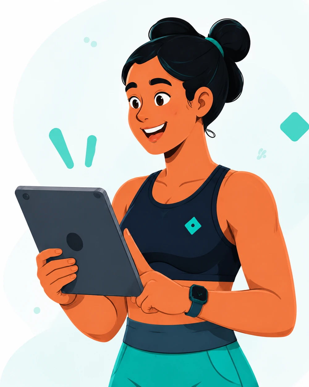 Entrenadora usando la app de Zynergia en una tableta